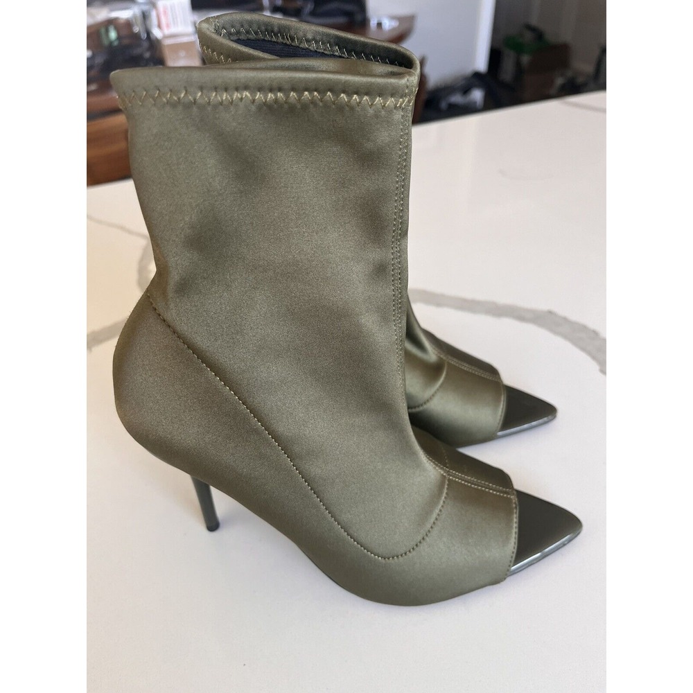 ASOS DESIGN Esther Stiletto Sock Ankle Boot Khaki Green Women's Size 4‎